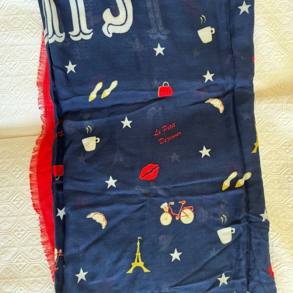 NWT Talbots Parisian Blue & Red Women’s Scarf Wrap Eiffel Tower, NWT - Picture 6 of 7